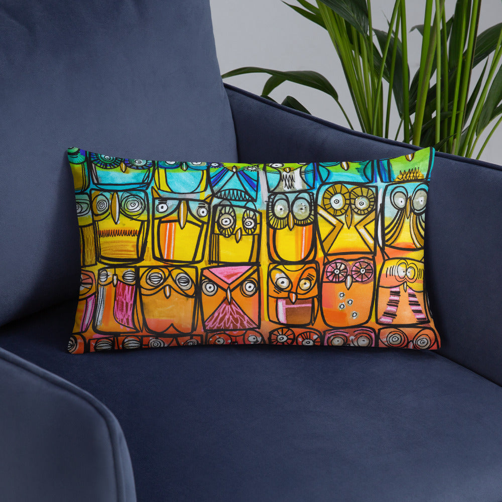 A Parliament of Rainbow Owls - Rainbow Collection - Lebo Premium Throw Pillow